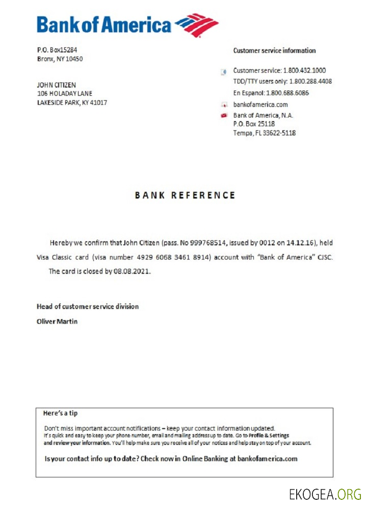 Référence USA , Bank of America , closure